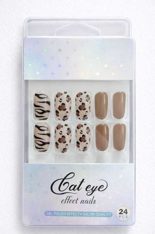 Leopard & Abstract Wave Nude Design, Press-on nails