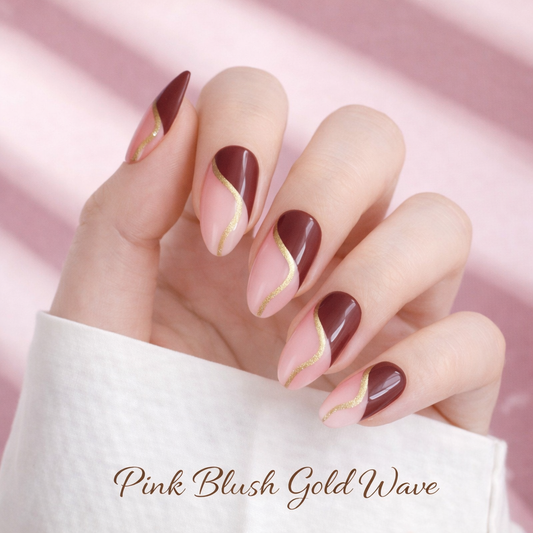 Pink Blush Maroon Wave Design, Nail Art