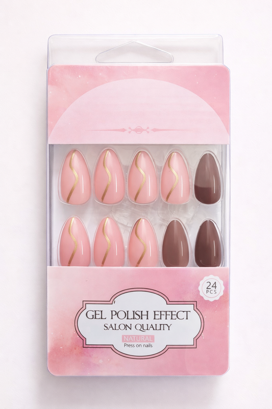 Pink Blush Maroon Wave Design, Nail Art