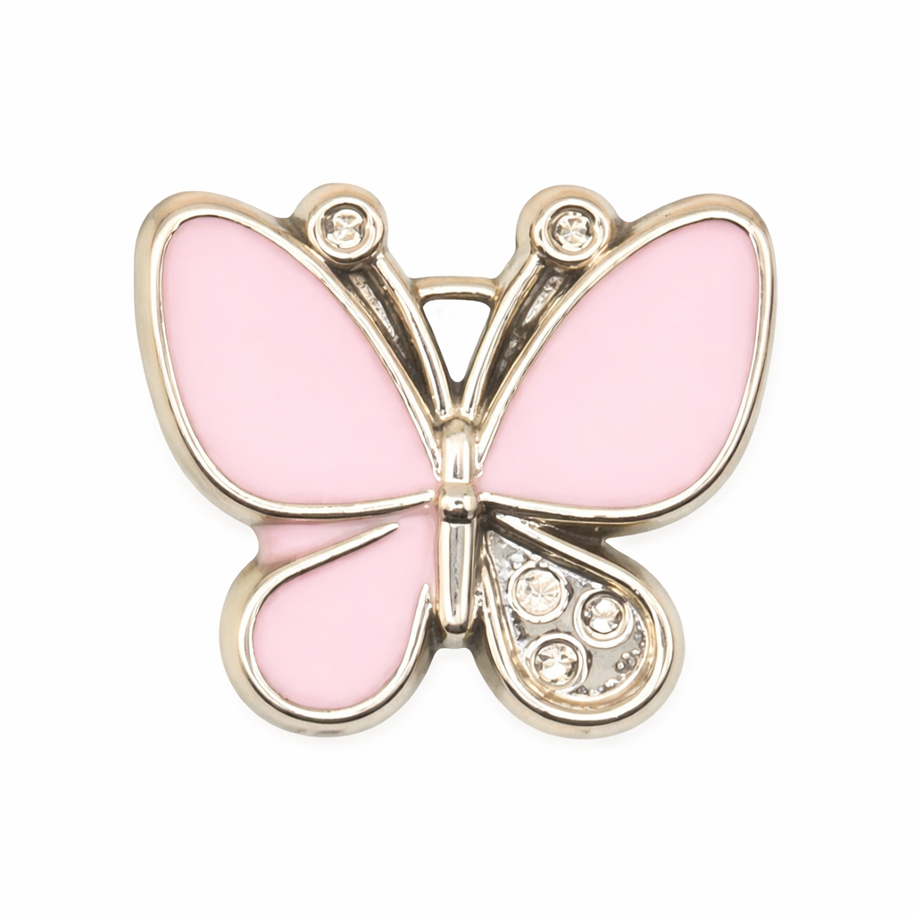 Shoe Charm, Pink Butterfly with golden outline - Pair