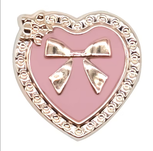 Shoe Charm, Pink Golden Bow heart - Pair