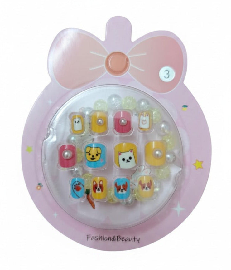Cute Kids Press-On Nails with Bracelet