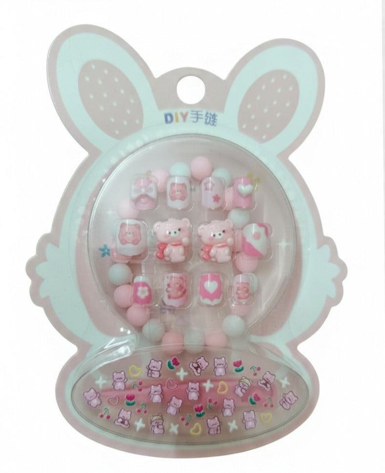 Cute Kids Press-On Nails with Bracelet and Stickers