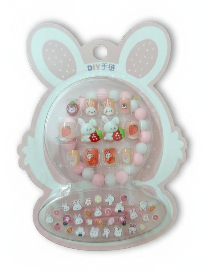 Cute Kids Press-On Nails with Bracelet and Stickers