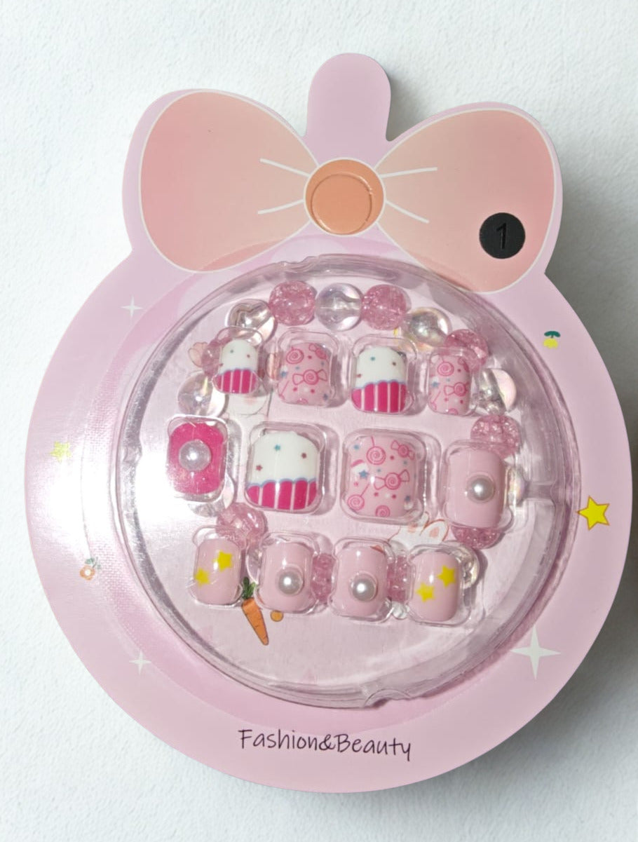 Cute Kids Press-On Nails with Bracelet