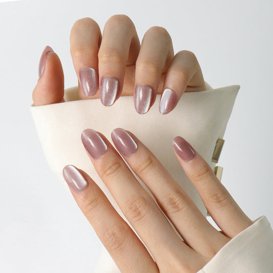 Purple Sparking Cateye Press On Short Nails(Oval)