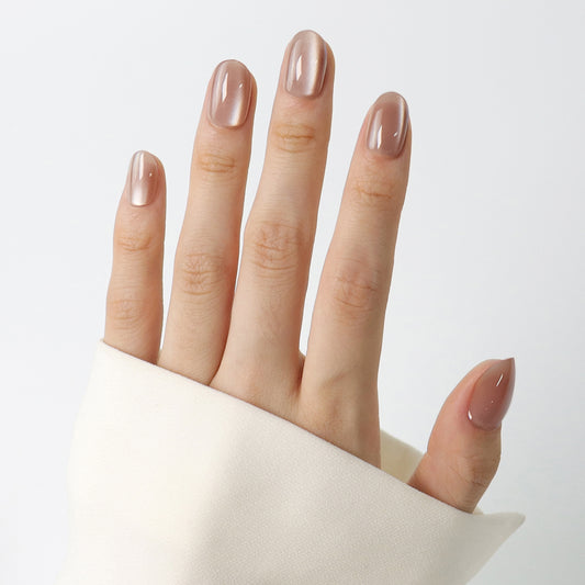 Purple Sparking Cateye Press On Short Nails(Oval)