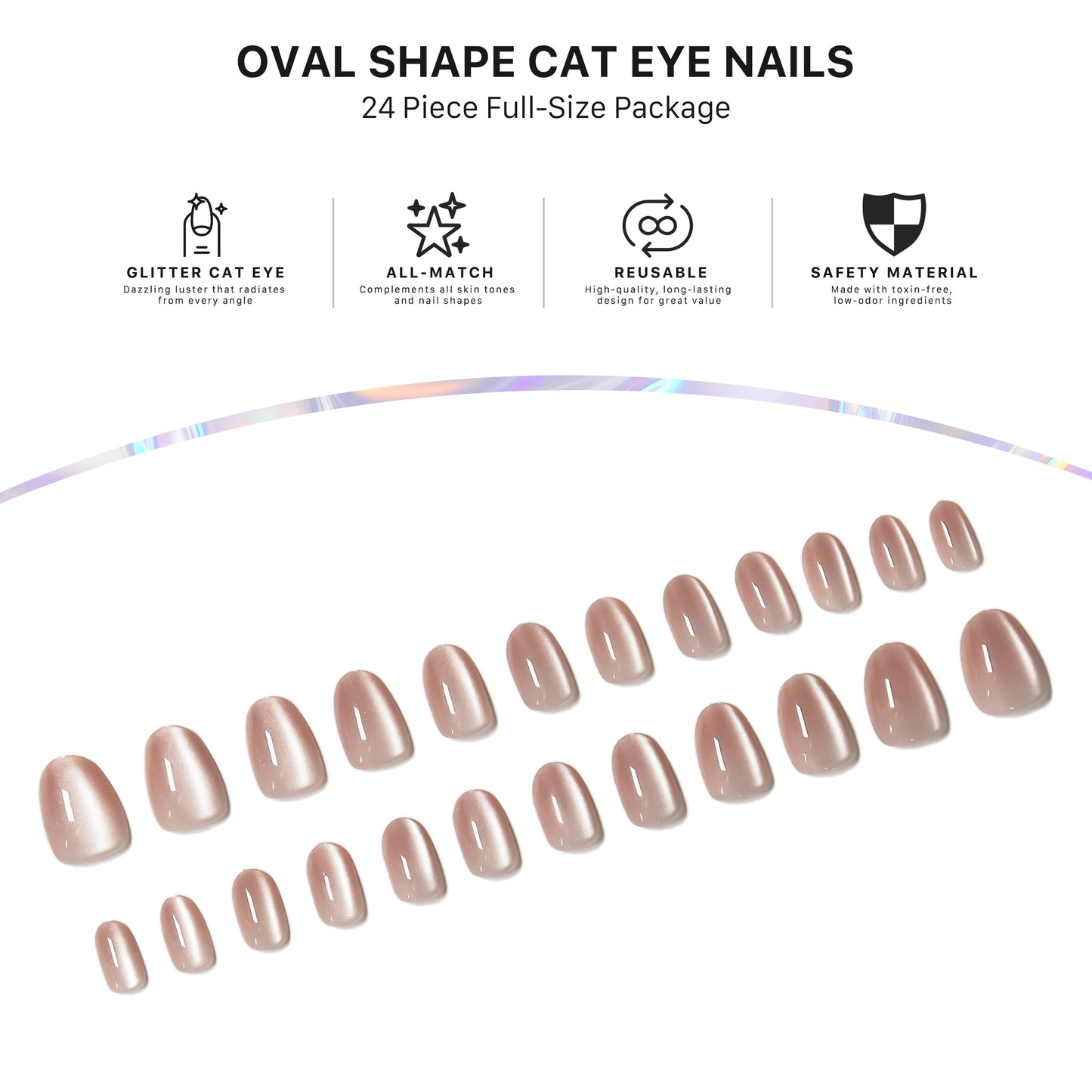 Purple Sparking Cateye Press On Short Nails(Oval)