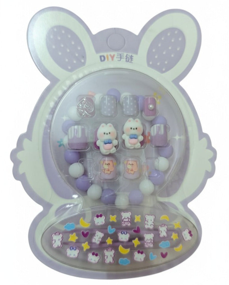 Cute Kids Press-On Nails with Bracelet and Stickers