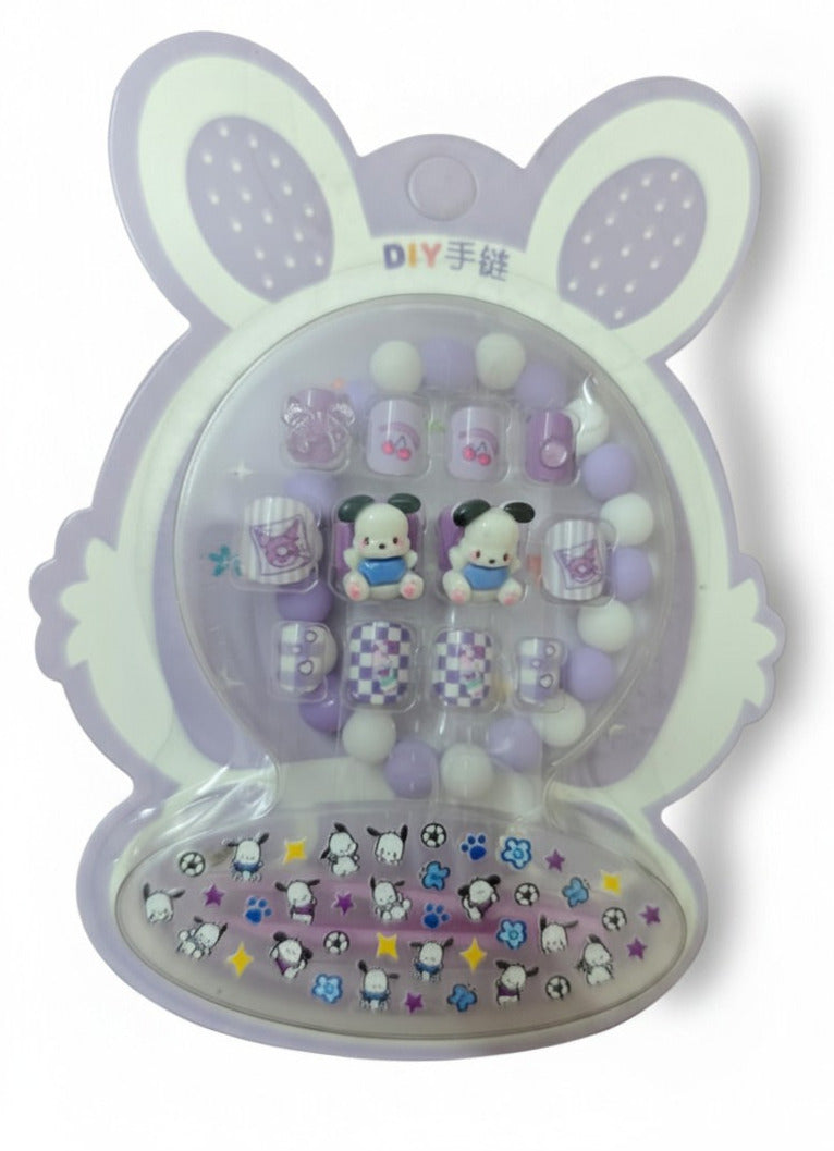 Cute Kids Press-On Nails with Bracelet and Stickers