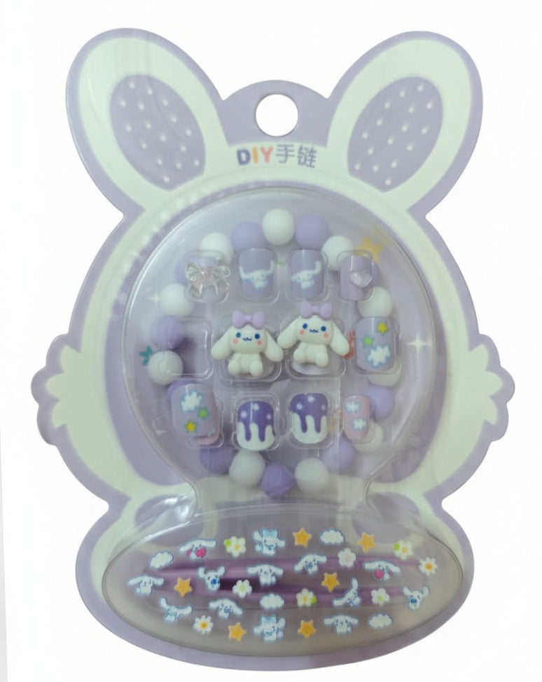 Cute Kids Press-On Nails with Bracelet and Stickers