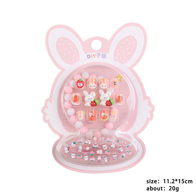 Cute Kids Press-On Nails with Bracelet and Stickers