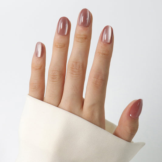 Red Velvet Sparking Cateye Press On Short Nails(Oval)