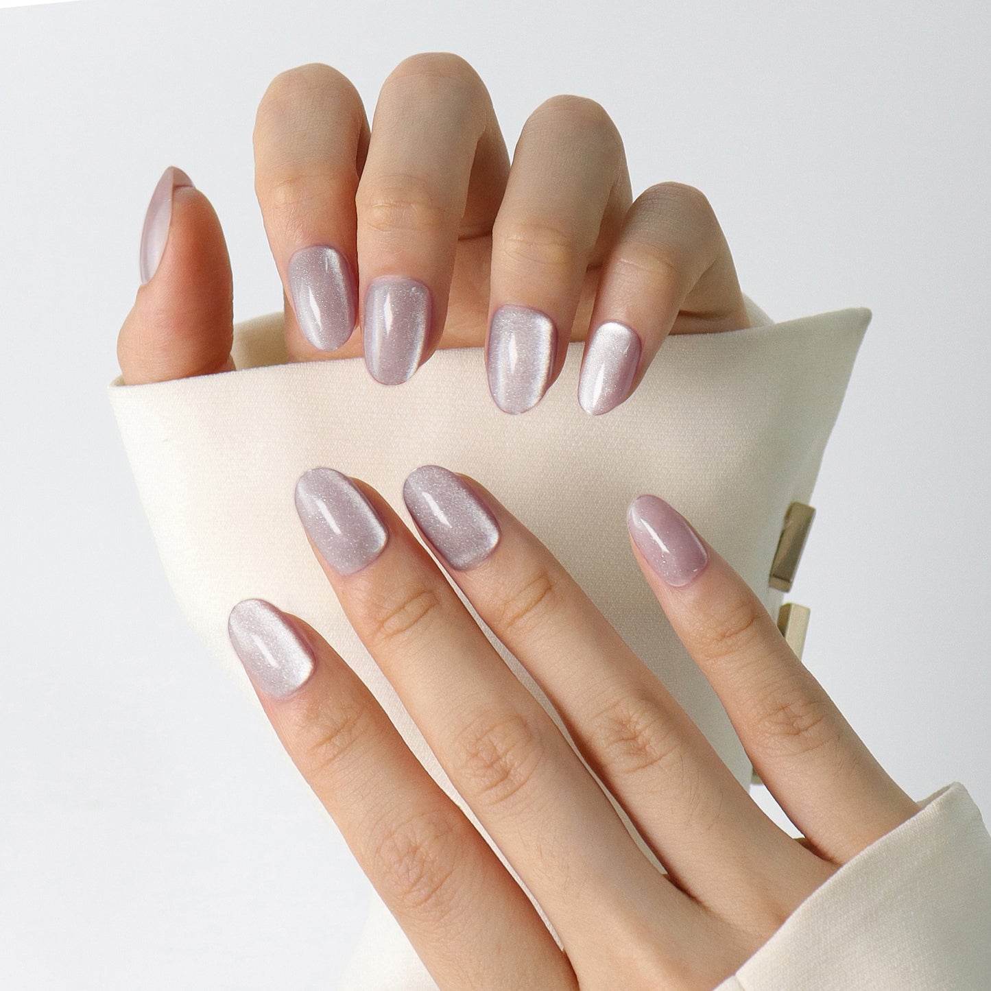 Velvet Sparking Cateye Press On Short Nails(Oval)