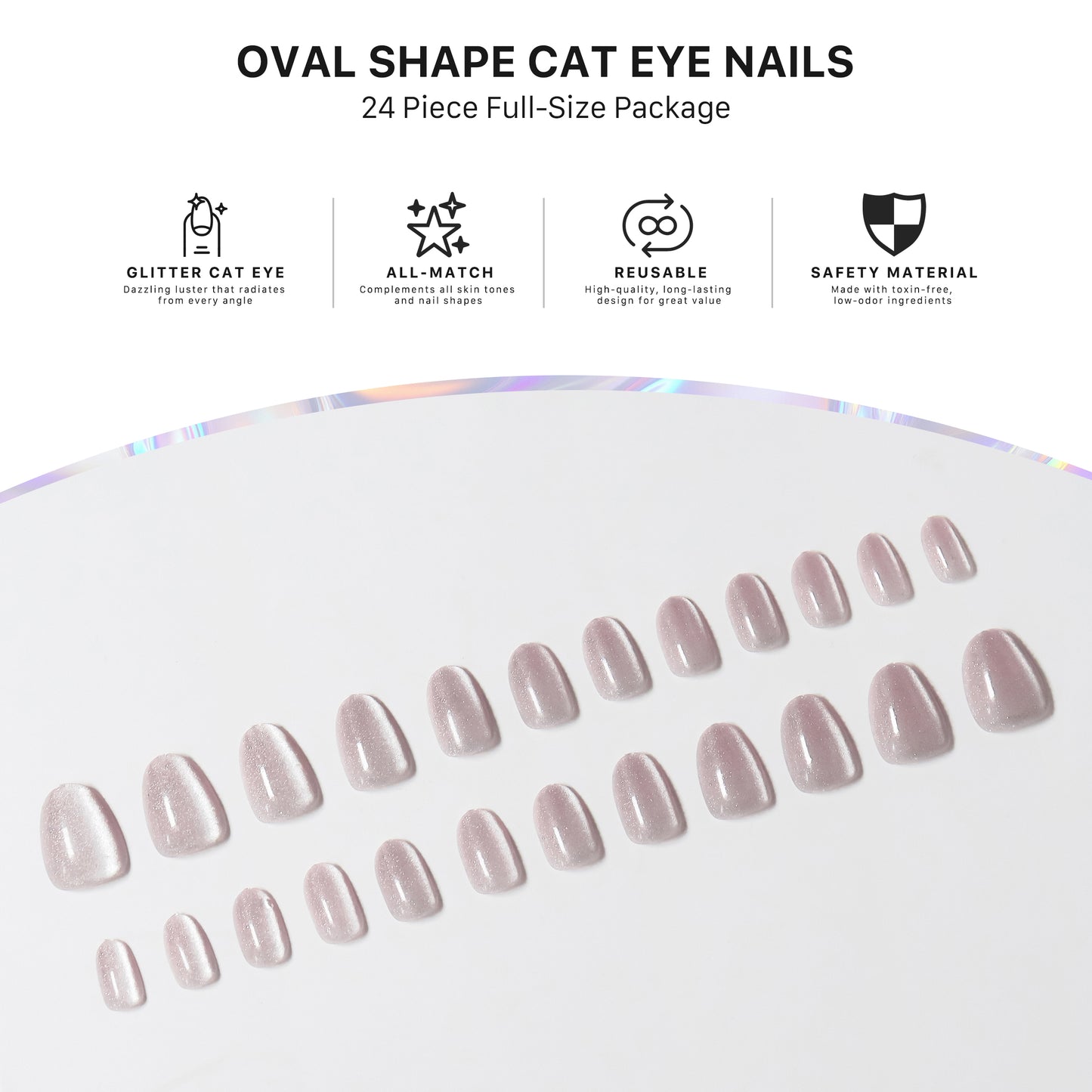 Velvet Sparking Cateye Press On Short Nails(Oval)