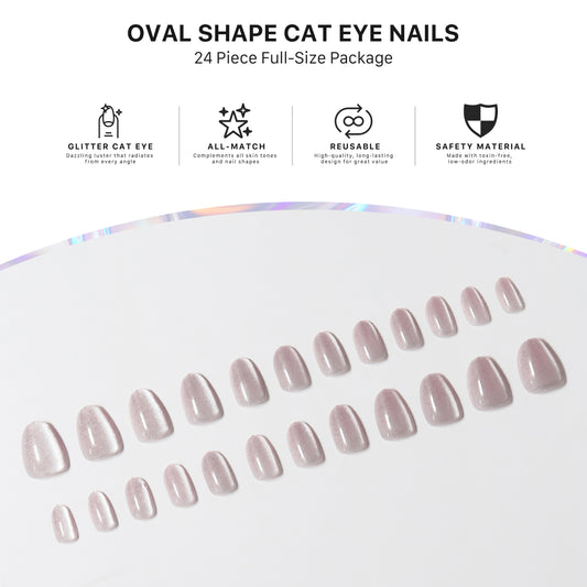 Velvet Sparking Cateye Press On Short Nails(Oval)